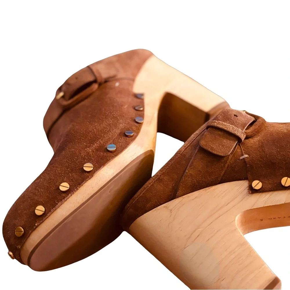🌰Veronica Beard Dacey Studded Suede Clogs in Pecan, Size 9 - Picture 8 of 11